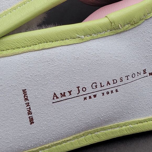 Vtg Amy Jo Gladstone Pink & Green Slide Slippers Size M Leather - Picture 8 of 9